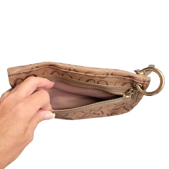 Simply Vera Wang Neutral Fold Over Zip Wallet Pouch Bag Clutch Cosmetic Wristlet - Picture 6 of 10